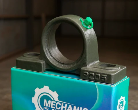 Mancal Mechanic PRO apoiado sobre a embalagem da marca