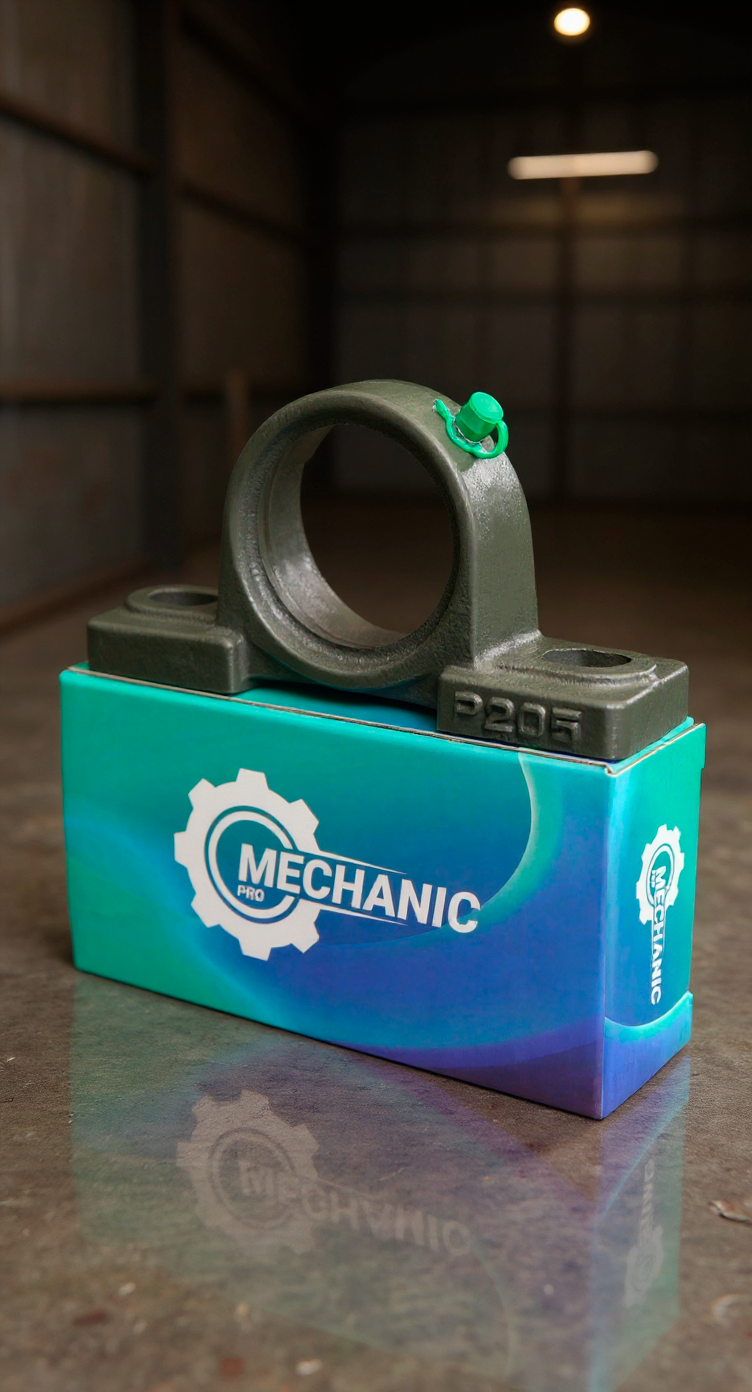 Mancal Mechanic PRO apoiado sobre a embalagem da marca